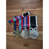 1939-45 Star,  War Medal, and New Zealand WSM Medals (Mounted) - Full Size Replicas + Bar