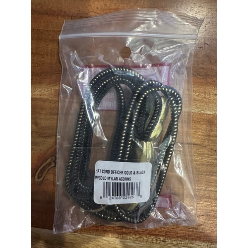 U.S. Army Hat Cord - Balck & Gold with Gold Mylar Acorns